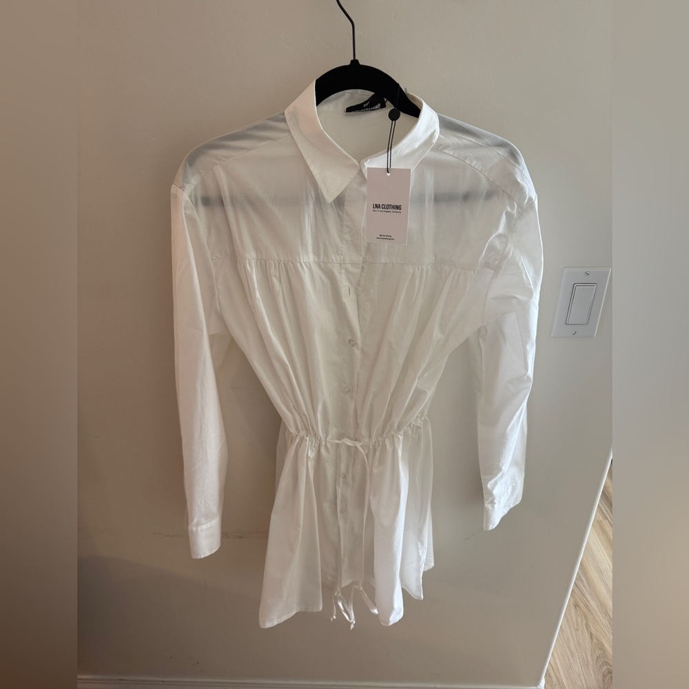LNA Button-Up Shirt Drawstring Dress
